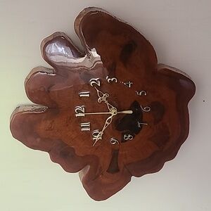 Tree Trunk Stump Lacquered Wall Clock MCM  Wood Slab Man Cave NOT WORKING